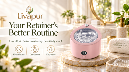 Livapur Ultrasonic Retainer Cleaner in pink, main product shot