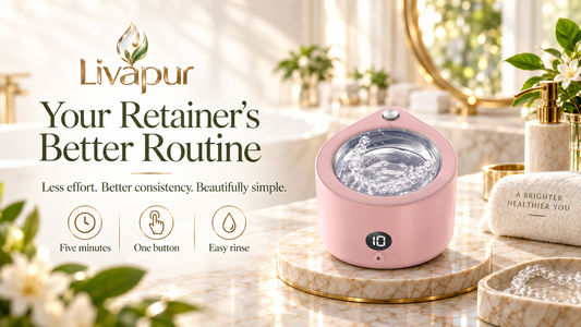 Livapur Ultrasonic Retainer Cleaner in pink, main product shot