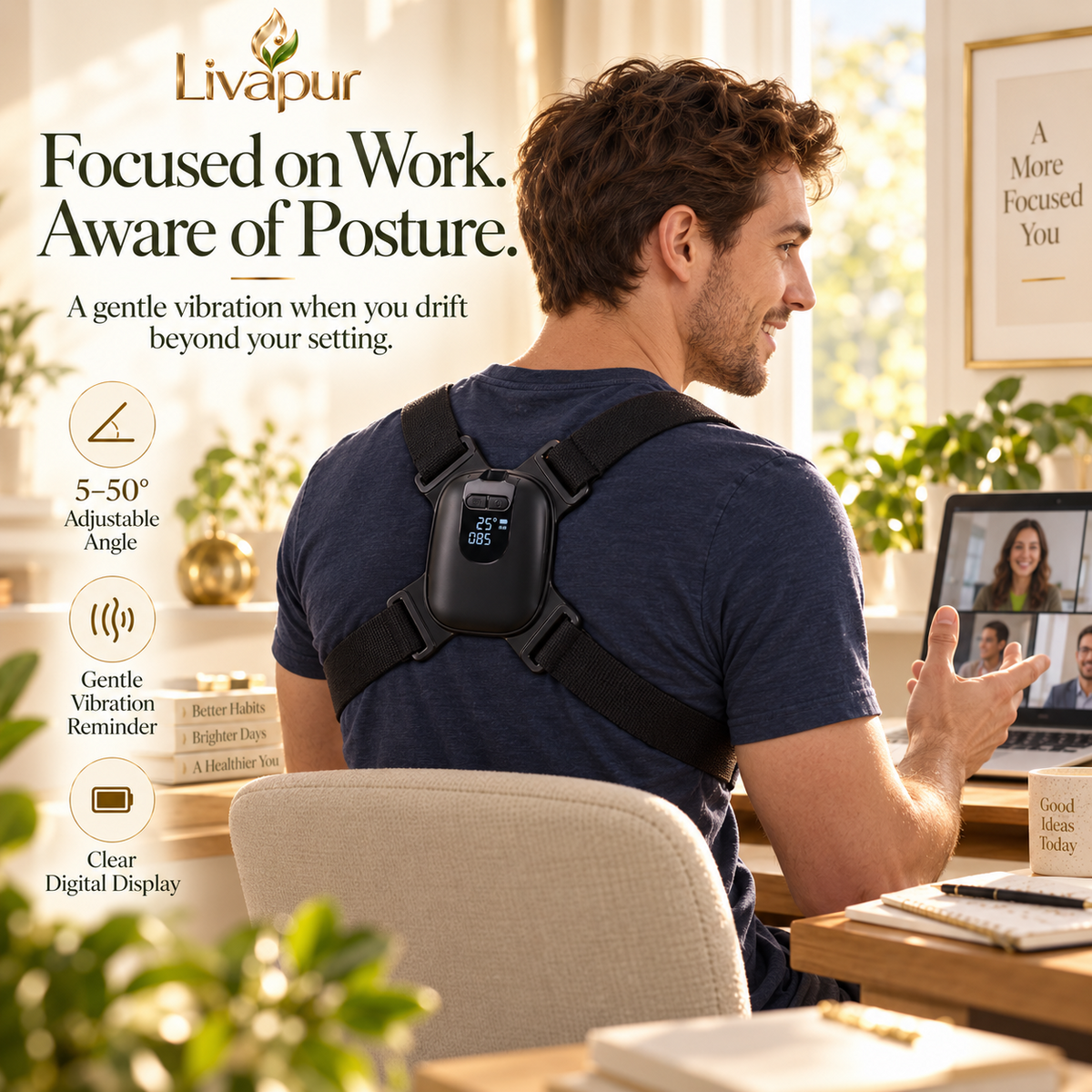 Smart Posture Reminder worn during a video call