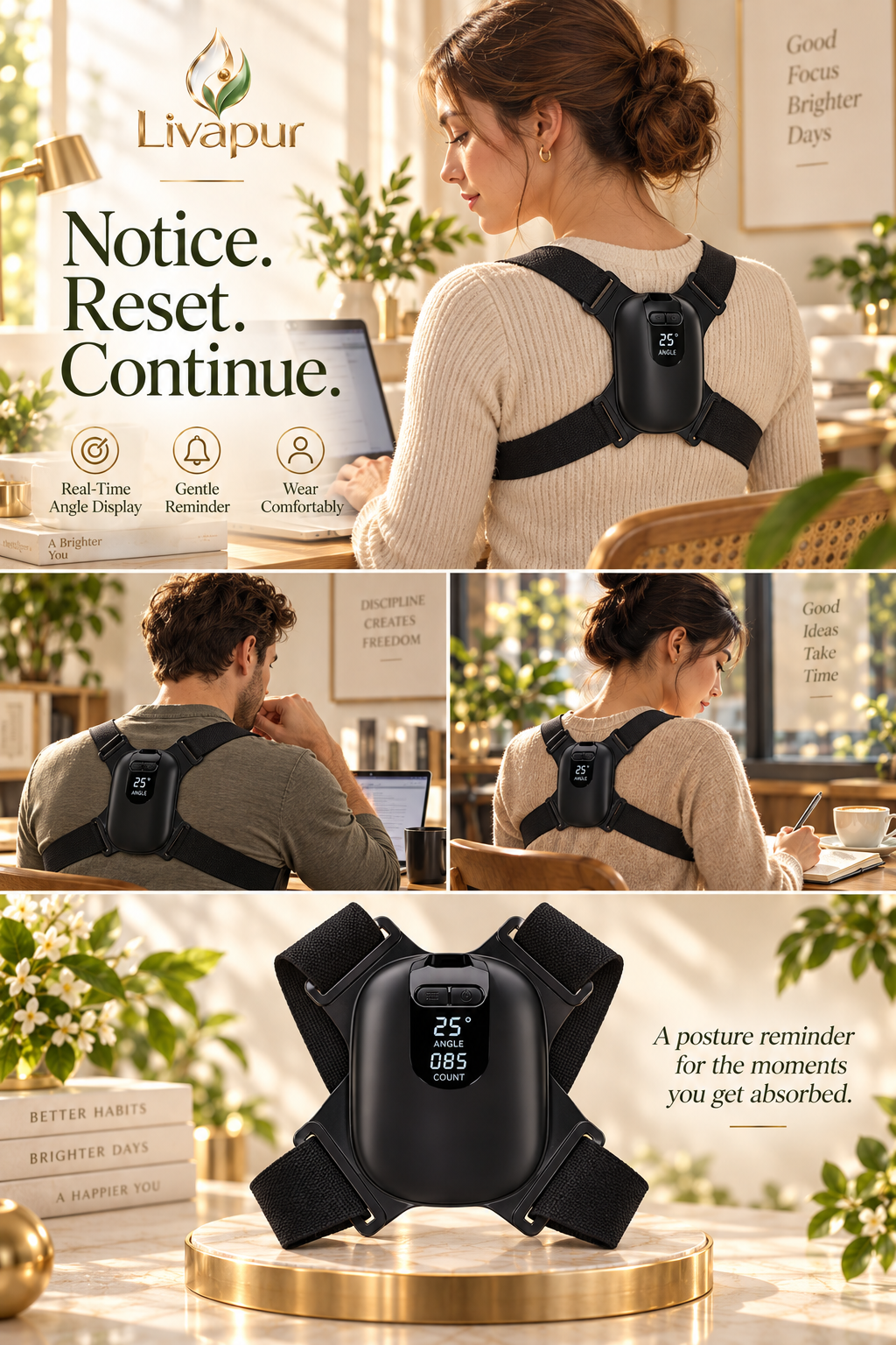 Smart Posture Reminder worn during focused work