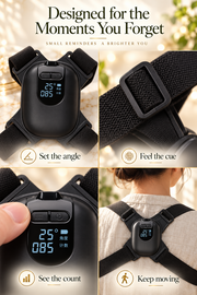 Smart Posture Reminder device controls, strap adjustment, and fit