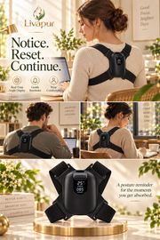 Smart Posture Reminder worn during focused work and shown on its display stand