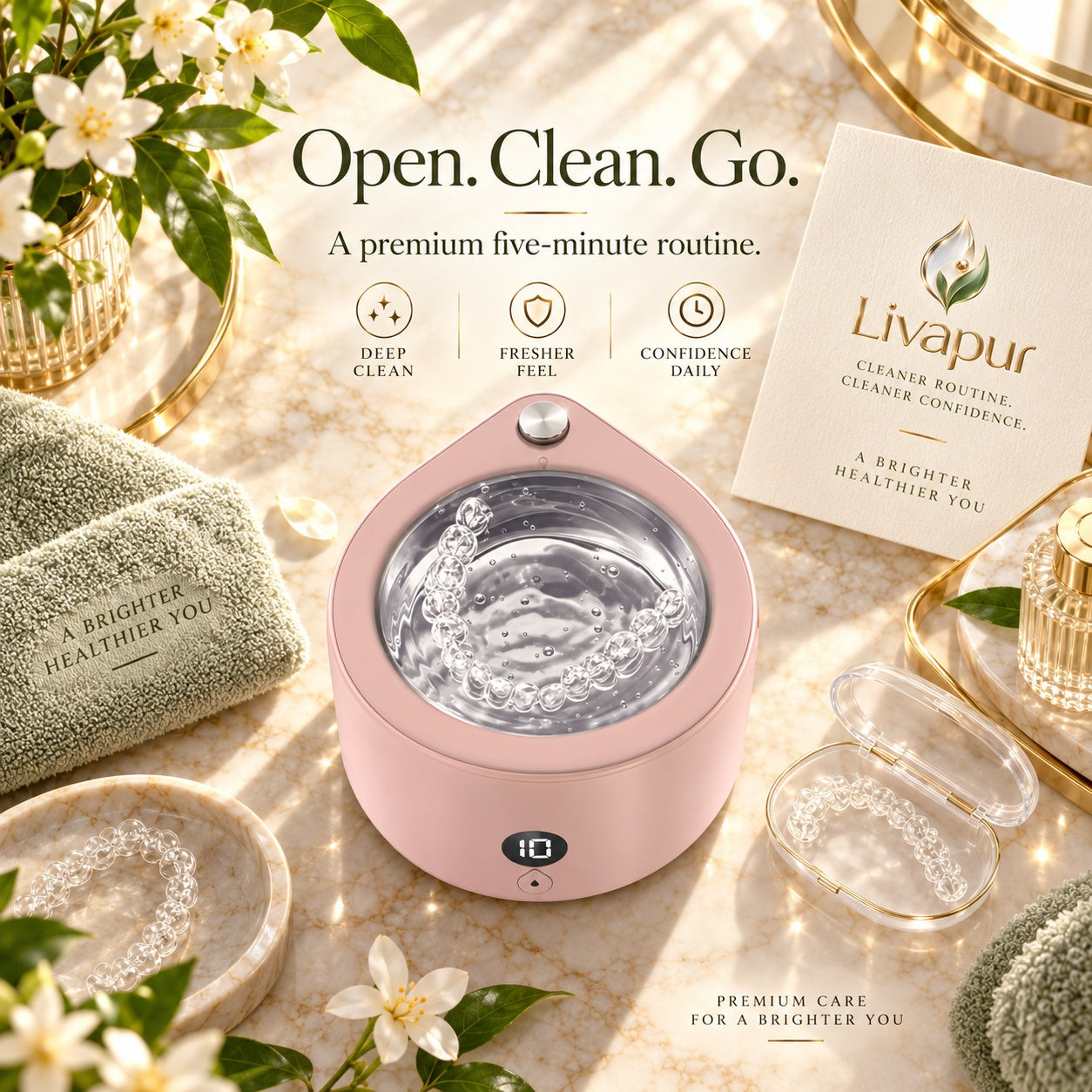 Livapur open clean go product flat lay